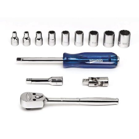 Williams Socket Set, 1/4" D, 12Pt, 13pcs., w/Box, JHWWSM-13FTB JHWWSM-13FTB