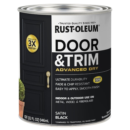 Rust-Oleum Stops Rust Door and Trim Advanced Dry Paint, Black, Satin, 1 Qt. 369383