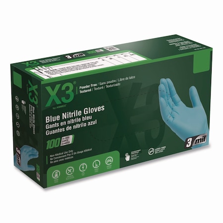 Ammex Industrial Nitrile Gloves, Large, Blue, 100PK X346100