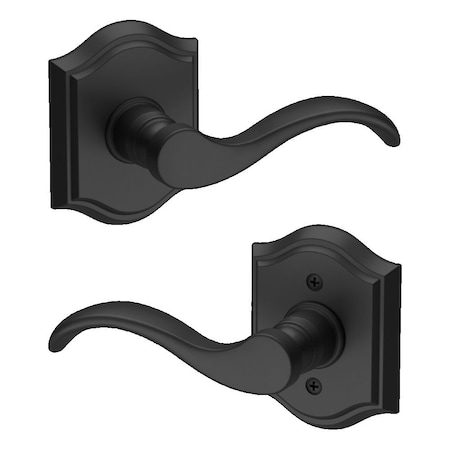 Baldwin Passage Curve Lever and Traditional Arch Rose with 6AL Latch and Dual Strike Satin Black Finish PSCURTAR190