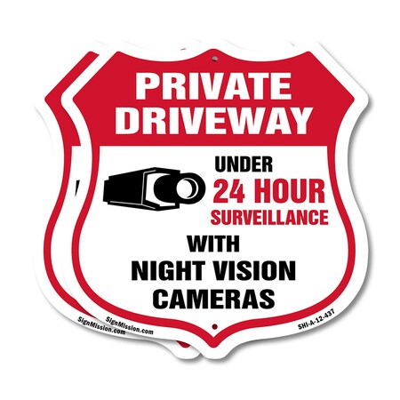 Signmission Private Driveway Shield Sign Under 24 Ho, 12 inch X 12 inch, Plastic Sign, 2PK SHI-P-2PACK-12-437