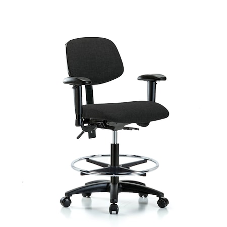 Blue Ridge Ergonomics Chair, Fabric, Med Bench, AA CF Casters, Blk, 6-Way Adjustable, 22" to 29" Height, Black BR-FMBCH-RG-T0-A1-CF-RC-F42