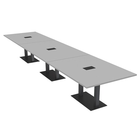 Skutchi Designs Rectangle Conference Table With Power, 48 in W, 192 in L, Grey HAR-REC-48X192-DOU.BK-U779-EBLK