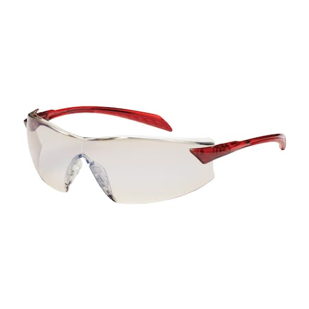 Bouton Optical Rimless Safety Glasses with Red Temple, I/O Blue Lens and Anti-Scratch / Anti-Fog Coating 250-45-1226