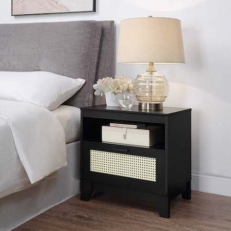 Manhattan Comfort Sheridan Modern Cane Nightstand in Black NS-5GLF-BK