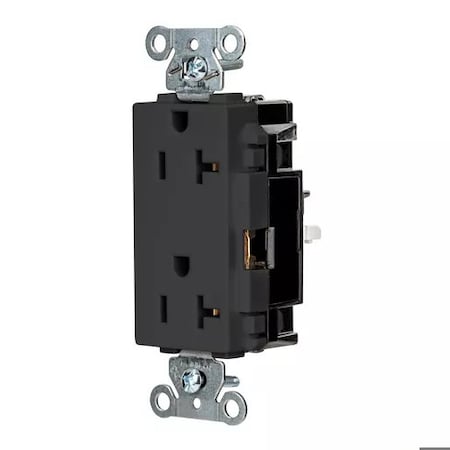 Hubbell Wiring Device-Kellems Straight Blade Receptacle, 5-20R, 20 A, 125V AC, 2 Pole, 3 Wire, Surface Mount, Grounded HBL2162STBK