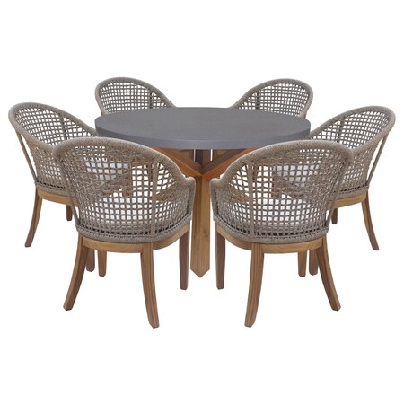 International Concepts Outdoor 7 Piece Teak Patio Furniture Set with a Table and 6 Chairs KODT-351RT-RBG-300-3