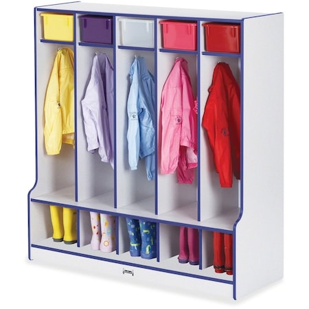 Jonti-Craft Rainbow Accents 5 Section Coat Locker with Step, Blue 0468JCWW003