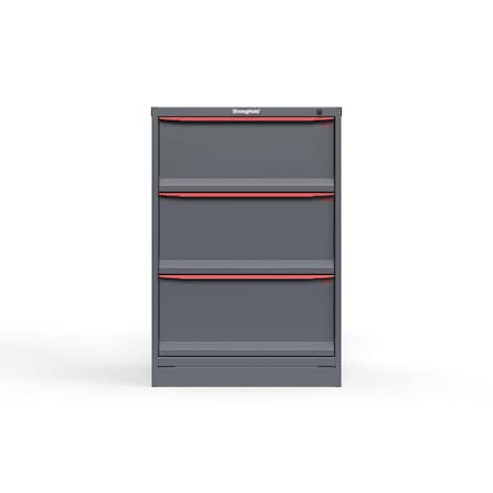 Strong Hold 3 drawer cabinet - (1x 11ft, 2x 12ft) - Red accents - Keyed Different S3044-PPDAS-0301DS