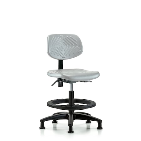 Blue Ridge Ergonomics Poly Chair - Medium Bench Height with Seat Tilt, Black Foot Ring, & Stationary Glides in Gray Poly PMBCH-RG-T1-A0-BF-RG-GRY