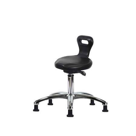 Blue Ridge Ergonomics Poly ESD Serpent Sit-Stand Stool Chrome - Desk Height with ESD Stationary Glides in ESD Black Poly ESD-PSPDHSO-CR-EG