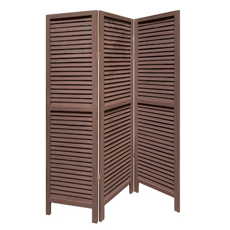 Homeroots 67" Brown Solid Wood Folding Three Panel Screen Room Divider 415074