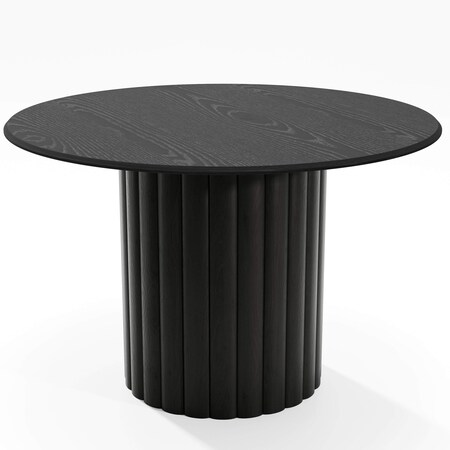 Homeroots 46" Black Solid Wood Pedestal Base Round Top Dining Table 721073