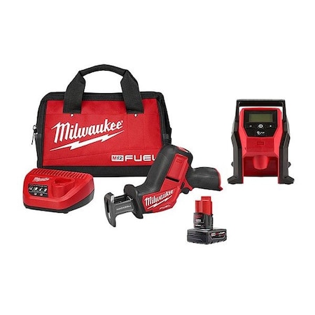 Milwaukee Tool M12 FUEL Recip Saw Kit + M12 Inflator 2520-21XC, 2475-20