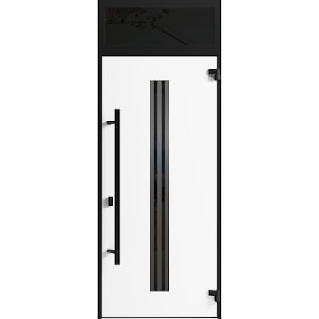 Vdomdoors Front Exterior Prehung Steel Door Ronex1055 Teak Transom Window Sidelite Entry Metal Modern Painted RONEX1055EXD-OAK-W36 X H80+16-LH-I
