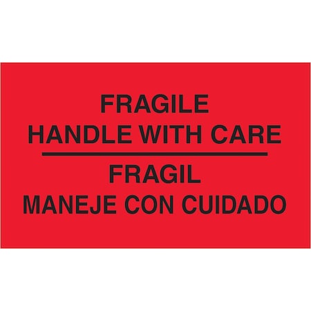Tape Logic Tape Logic Bilingual Labels, "Fragil - Maneje Con Cuidado", 3" x 5", Fluorescent Red, 500/Roll DL3011