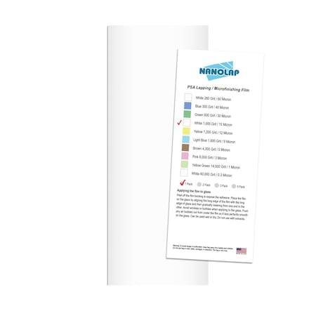Nanolap PSA Lapping Film, 1 Pc 15 Micron (1,000 Grit), 4-0.25 in x 11 in Microfinishing Fine Sanding Paper 61584N