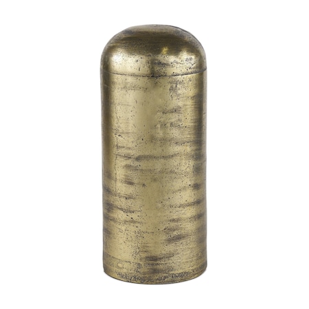 Homeroots 15" Antiqued Brass Cast Aluminum Cylindrical Tabletop Sculpture 608702