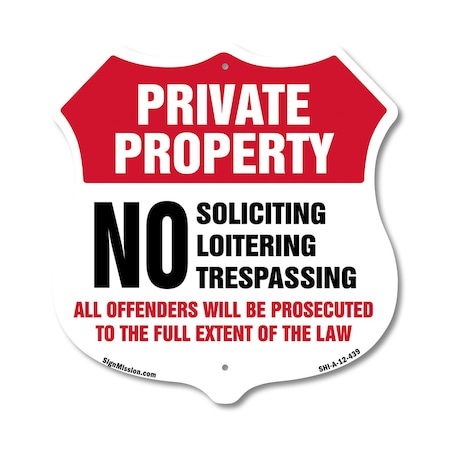 Signmission Private Property Shield Label Set No Sol, 12 Inch X 12 Inch, Aluminum Metal Sign SHI-A-12-439