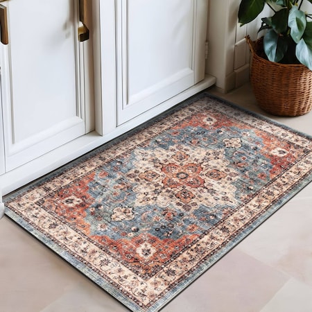 World Rug Gallery Traditional Distressed Washable Non Slip Area Rug 2 ft x 3 ft Multi WR65MULTI2X3