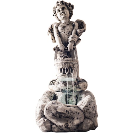 Pure Garden Outdoor Water Fountain, LED Lights, Lighted Cherub Angel Fountain, Antique Stone Design 50-0010