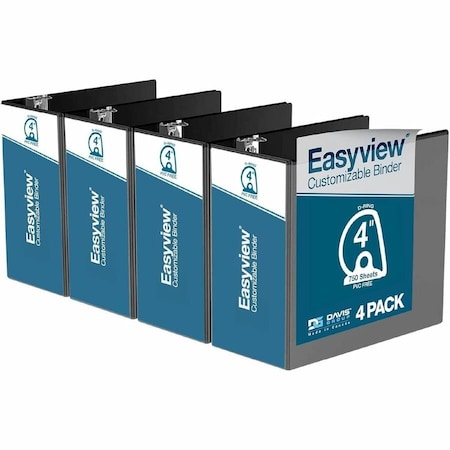 Davis Group Easyview Premium, Angle D Ring, Customizable, View Binder, (Black, 4"), PK4 8406-01-04
