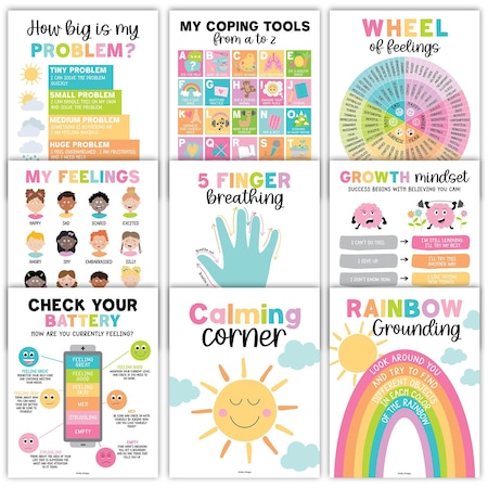 Hadley Designs Colorful Calming Corner and Feelings Chart Posters, 9-Piece Set X004ACWTG3