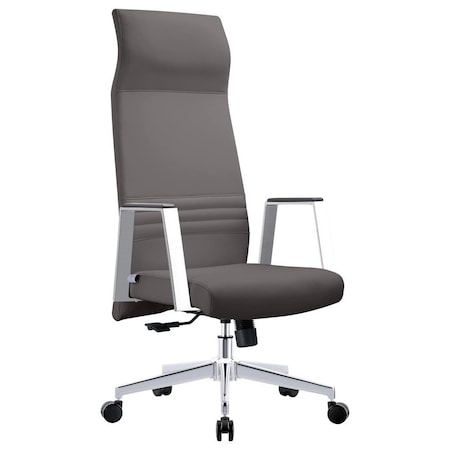 Leisuremod Aleen High-Back Office Chair in Upholstered Leather and Iron Frame with Swivel and Tilt, Grey AOT19GRL
