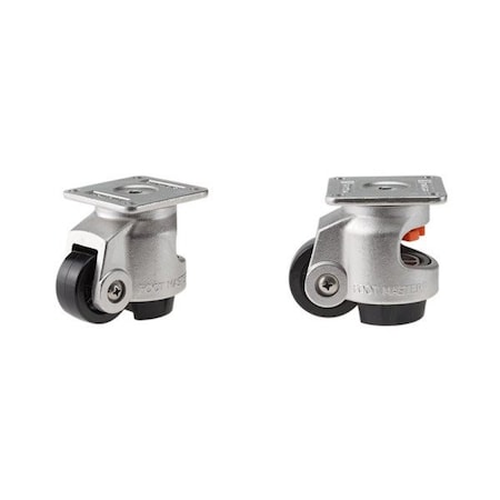 Foot Master Leveling Caster, 50 mm Nylon Wheel, 73x73 mm Plate, Swivel, 280 kg Cap, NBR Pad, Stainless Steel SGDN-60-F-NYN