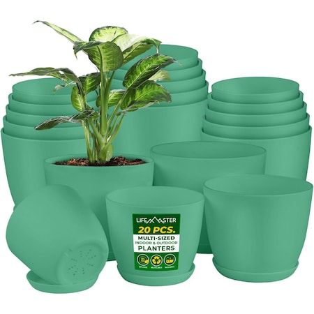 Lifemaster Planter Pots with Drainage Holes, Lightweight, Durable, Space-Saving, Mint, 20PK LMFLOPMIT520