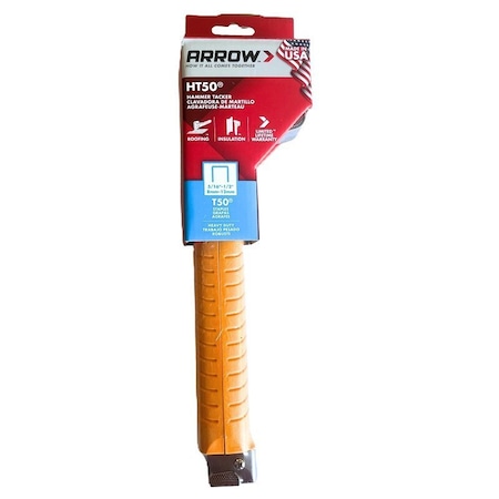 Arrow Lock HT50 Hammer Tacker, T50 Staple, 5/16 to 1/2 in L Leg, Steel Staple HT50GR-4