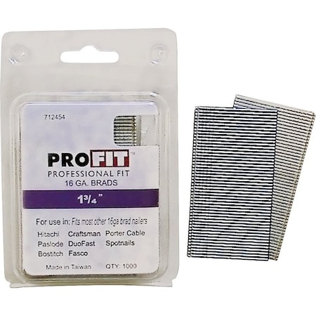 Pro-Fit Collated Finishing Nail, 1-3/4 in L, 16 ga, Electro Galvanized, Brad Head, 33 Degrees 712454