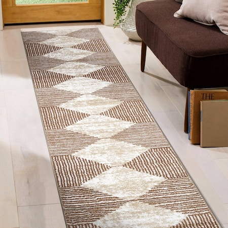 World Rug Gallery Geometric Stripe Runner Rug 2 ft 3 in x 8 ft Beige WR150BEIGE2X8