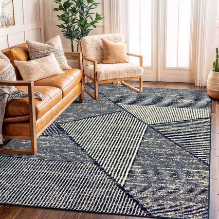 World Rug Gallery Contemporary Distressed Geometric Area Rug 5 ft x 7 ft Black WR93BLACK5X7