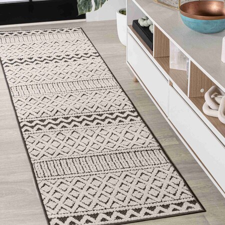 Jonathan Y Ormond High-Low Modern Trellis Geometric Cream/Black 2 ft. x 8 ft. Indoor/Outdoor Runner Rug SBH109B-28