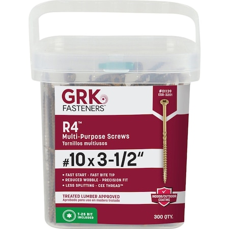 Grk Fasteners GRK R4 No, 10 x 3-1/2'' Star Drive Multi-Purpose Wood Screw, 300 Ct. 1139