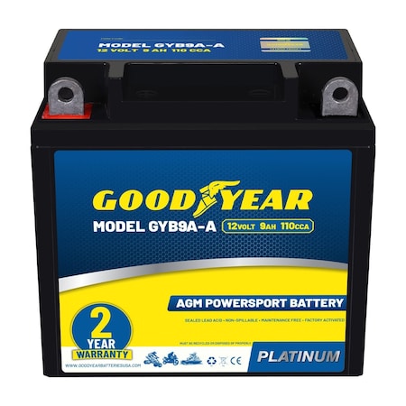 Goodyear GYB9A-A - 12 Volt 9 AH, 110 CCA, Rechargeable High-Performance, SLA - AGM Battery GY4140772