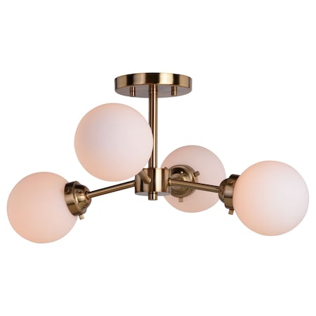 Vaxcel Orbit 20-in W Brass Industrial Sputnik Semi Flush Mount Ceiling Light White Glass C0268