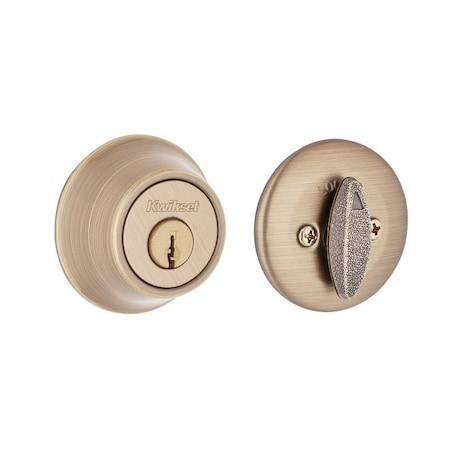 Kwikset 660 Series Deadbolt, 3 Grade, Keyed Key, Zinc, Antique Brass, 2-3/8, 2-3/4 in Backset 66056ALSTRKPK3