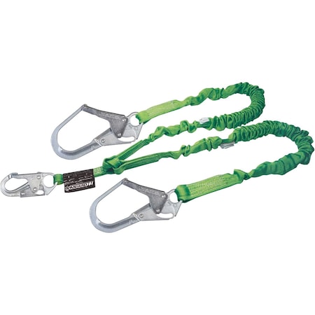 Miller Double Leg Stretchable Shock-Absorbing Lanyard w/Locking Snap Hook and Two Locking Rebar Hooks 231M-Z7/6FTGN