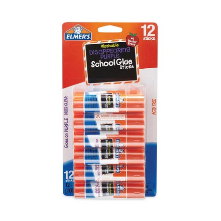 Elmers Disappearing Purple School Glue Stick, 0.21 oz, Dries Clear, 12PK E1559