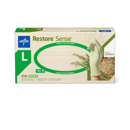 Medline Restore Sense Green Powder-Free Nitrile Exam Gloves with maxOat+, Size L, 250PK OAT4586H