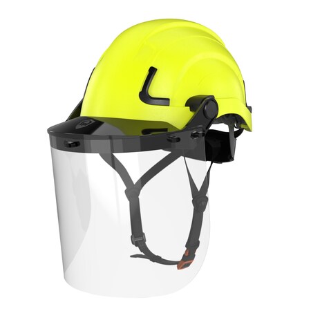 Defender Safety H2-EH Safety Helmet w/ Clear Face Shield-Type 2 Class E, ANSI Z89 and EN12492 rated, Safety Yellow H2-EH-07-FS