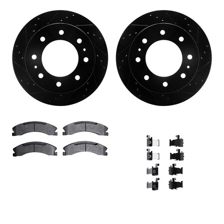 Dynamic Friction Co DFC Brake Rotor Drilled & Slotted - Black- w/Ultimate Duty Brake Pad & HW Kit 8412-48045