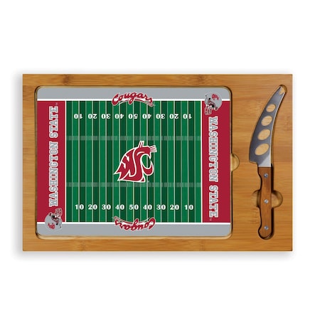Picnic Time Family Of Brands NCAA Washington State Cougars Football Field Icon Glass Top Cutting Board & Knife Set 910-00-505-634-0