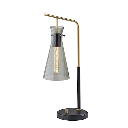Homeroots 24" Black and Gold Metal Desk Lamp With Light Gray Cone Shade 524629