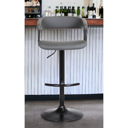 Homeroots Gray and Black Faux Leather with Metal Swivel Adjustable Height Bar Chair 534473