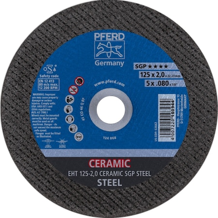 5'' x .080'' Cut-Off Wheel, 7/8'' A.H. - CERAMIC SGP STEEL - Type 1 -  PFERD, 63662