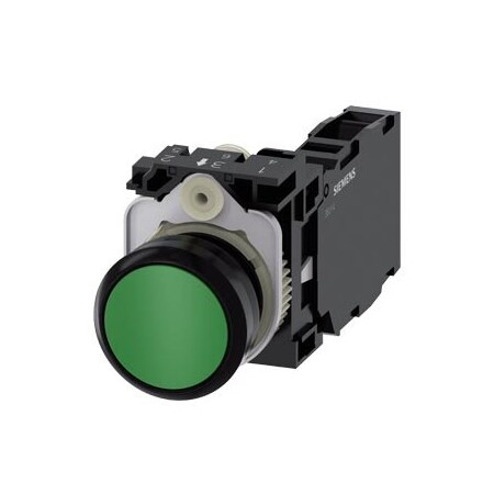 Siemens Pushbutton, 22 mm, round, plastic, green, pushbutton, flat 3SU1100-0AB40-1FA0-ZY15