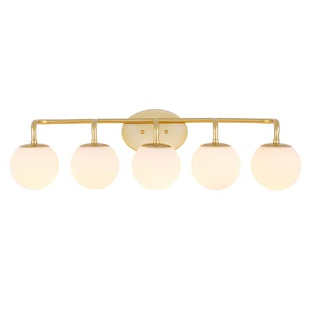 Jonathan Y Louis Parisian Globe 33" 5-Light Metal/Frosted Glass Modern Contemporary LED Vanity Light, Gold Paint JYL3559A